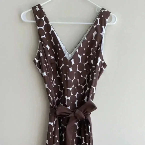 Nine West Brown and White Polka Dot Fit & Flare Dress, Belted Dress, Size 12 - Picture 2 of 16